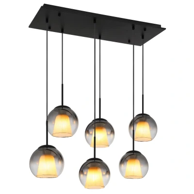 Image of Barry Cluster Pendant Ceiling Light Matt Black Balls Smoke Glass Shade 6x E27