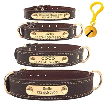 Image of Mihqy Personalized Custom Leather Dog Collar with Engraved Name Phone Number Collars for Small Medium Large Dogs L
