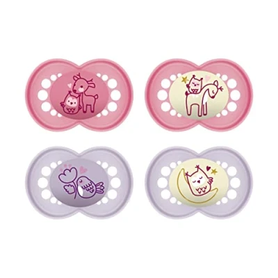 Image of MAM Original Pure Day &amp; Night Dummies, Set of 4, Baby Dummy Made from Sustainable Organic Renewable Material, SkinSoft Silicone Teat with Box, 16+ Months, Deer/Bird/Owl
