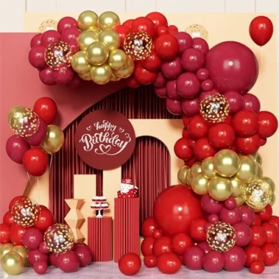 Image of Red Gold Balloon Arch Kit,100 Pcs Garland Kit with Confetti Balloons for Birthday Baby Shower Wedding Engagement Anniversary Party Decorations