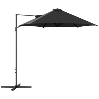 Image of Outsunny 2.5M Garden Cantilever Parasol, Offset Roma Patio Umbrella Hanging Sun Shade Canopy Shelter with 360 Rotation and Cross Base, Black