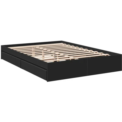 Image of vidaXL Bed Frame with Drawers without Mattress Black 150x200 cm King Size