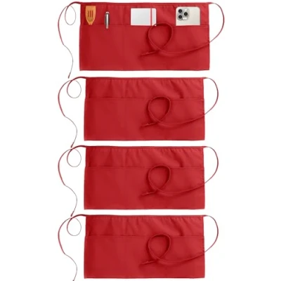 Image of Utopia Wear 4 Pack 3 Pockets Waitress Apron, 24 x 12 Inches Waist Aprons for Home and Kitchen red Adult