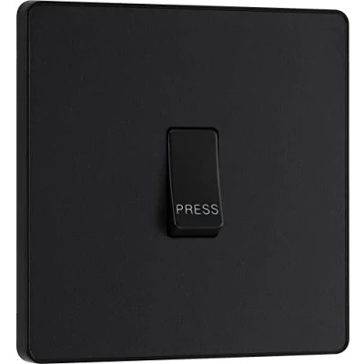 Image of BG Electrical Single Retractive Press Switch, Screwless Front Plate, Round Edges, 1 Way, Evolve, Matt Black, 10A, PCDMB14B