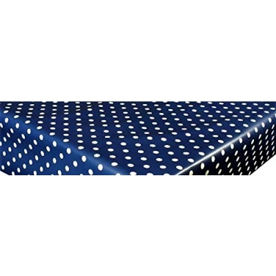 Image of linen702 Vinyl Pvc Tablecloth Blue Polka Dot 54 inch Round (137cm) 4 Seater Size Table, Wipe Clean, Textile Backed Plastic Circular Table Cloth (105)