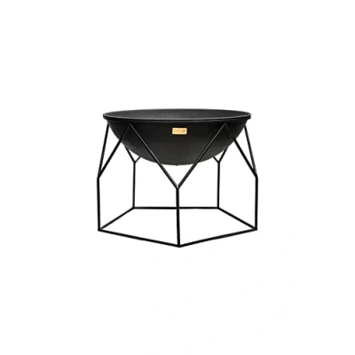 Image of Ivyline Buckingham Firebowl with Geometric Stand in Black UV Stable, Frost Proof &amp; Durable Contemporary Stylish Outdoor Firepit H51cm x W70cm