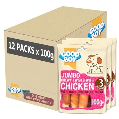 Image of Good Boy Jumbo Chewy Twists with Chicken Dog Treats Made 100% Natural Breast Meat 100 g ℮ Low Fat Case of 12