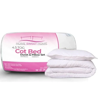 Image of Home Sweet UK Toddler Cot Bed Duvet And Pillow Set 100% Microfiber Anti Allergy 4.5 Tog Junior Baby Bedding 120 x 150 cm