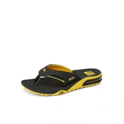 Image of REEF Men&#039;s Fanning Pregame Flip Flop, Black/Yellow, 9 UK