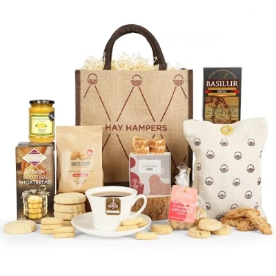 Image of Afternoon Tea Hamper for 2 Includes Italian Biscuits, Cookies, Shortbread, Fudge &amp; Gift Anniversary, New Home, Birthday, Celebrations by Hay Hampers