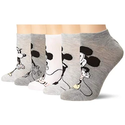 Image of Disney Women&#039;s Mickey Mouse 5 Pack No Show Socks Casual, Grey Multi, 8 10 UK