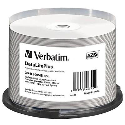 Image of Verbatim 43745 52x CD R DataLifePlus Inkjet Professional 50pk Spindle