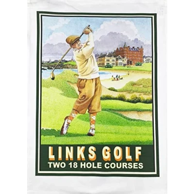 Image of Half a Donkey Links Golf Retro Style Large Cotton Tea Towel