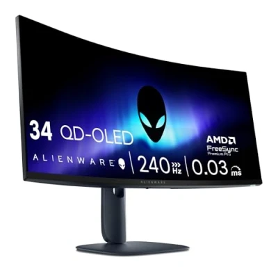 Image of Alienware 34 Gaming Monitor AW3425DW, WQHD (3440x1440), 21:9 1800R Curved, 240Hz, QD OLED, 0.03ms, NVIDIA G SYNC Compatible, AMD FreeSync Premium Pro, HDR True Black 400, USB C, 3 Year Warranty
