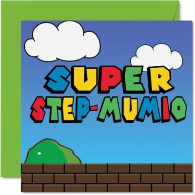 Image of Birthday Cards for Step Mum Super Mumio Funny Happy Card from Son Daughter, Mothers Day Mother, 145mm x Joke Greeting Women Her