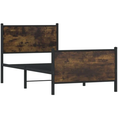 Image of vidaXL Metal Bed Frame without Mattress Smoked Oak 75x190 cm Small Single