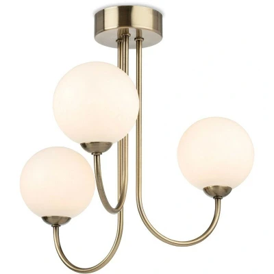 Image of Lyndon 3 Light Globe Flush Fitting Antique Brass with Opal White Glass