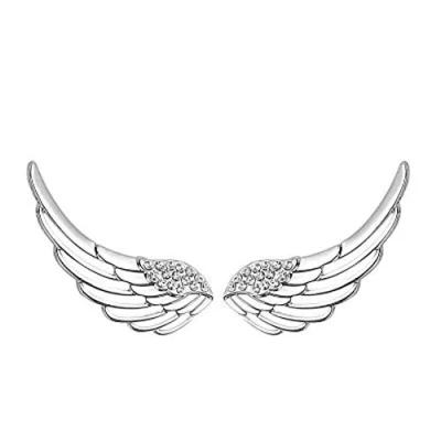 Image of Angel Wings CZ Ear Climber Earrings S295 Sterling Silver Cuff Crawler Hook Studs for Women Girls