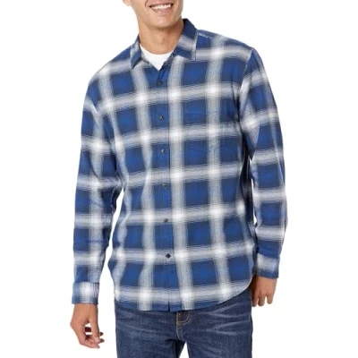 Image of Amazon Essentials Men&#039;s Long Sleeve Flannel Shirt (Available in Big &amp; Tall), Blue White Large Plaid, S