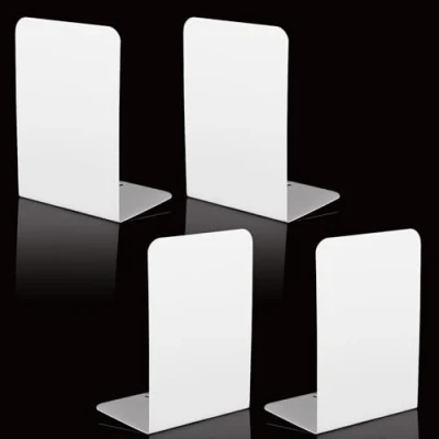 Image of ASelected Heavy Metal Bookends Two Pairs Of White L Shaped Come With Non Slip Pads Home Office Library Bookshelves (4Pcs)
