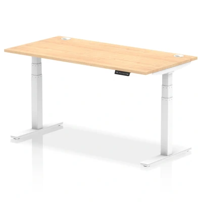 Image of Air 1600x800mm Height Adjustable Desk Maple Top Cable Ports White Leg