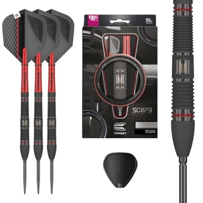 Image of TARGET Darts Scope Steel Tip Swiss Point Darts, 90% Tungsten Dart Set, Barrel 02 23G Sets, Red &amp; Black Professional Set with Points Tool