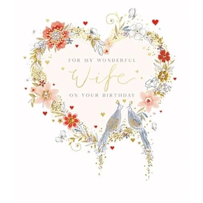 Image of Paperlink Wife Female Birthday Card for Women Floral Heart and Bird Couple with Gold Foil Eco Friendly Recyclable