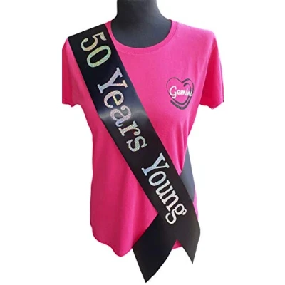 Image of Gemini Ribbons 50 Years Young 50th Birthday Sash Holographic Party Womens Mens Gift