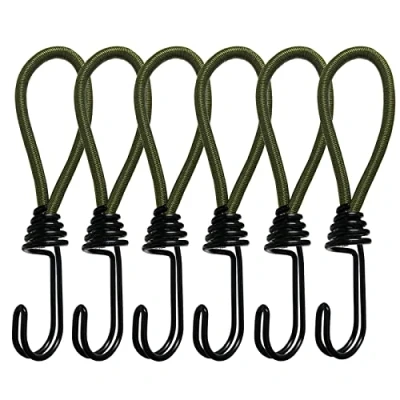 Image of SyiXute 6 Pcs Elastic Bungee Rope with Hooks,Metal Shock Cord Hooks for Camping Luggage Roof Racks Transport Locking Load Securing