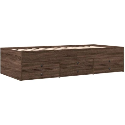 Image of vidaXL Sofa Bed Couch Daybed with Drawers Brown Oak Engineered Wood Pull Out Twin for Bedroom/Living Room