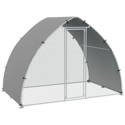 Image of PawHut Walk In Chicken Run, Galvanised Coop Outdoor with Cover, Poultry Cage, for 8 12 Chickens, Hens, Ducks, Rabbits, 3 x 1.9 2.2m Silver Tone