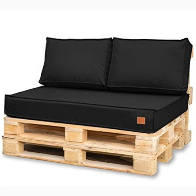 Image of Bielik Pallet Cushion 120 x 80 Set for Furniture Waterproof Euro Seat Sofa Complete Consists of 3 Parts in Colour: (Seat 120x80cm + 2 60x40cm, Black)