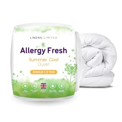 Image of Linens Limited Single Duvet 7.5 Tog, Allergy Fresh, Summer Cool Quilt, Soft and Comfy, Anti Hollowfibre, Machine Washable (White)