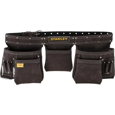 Image of STANLEY Leather Tool Belt Pouch Apron, Multi Pockets Storage Organiser, Hammer Loop, STST1 80113