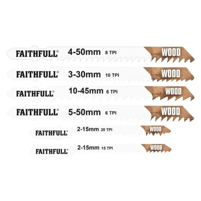 Image of Faithfull FAIJBSET10 Jigsaw Blade 10 Piece Set For Wood. Includes: Fast, Clean, Anti Splinter and Curved Cutting Blades
