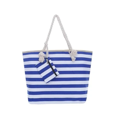 Image of DonDon Large beach bag for women with zip Waterproof Pool tote bags Stripes Blue White
