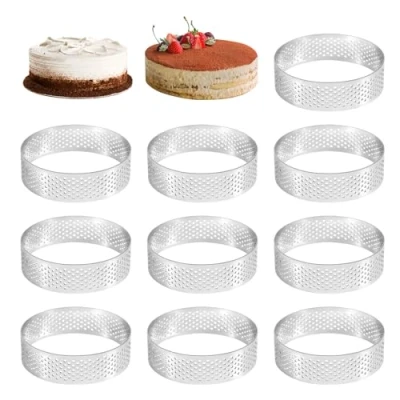 Image of 10Pcs Circular Tart Rings with Holes, 7cm Stainless Steel Perforated Ring, Crumpet Cake Ring Fried Egg Pancake Mould Cookie Baking Rings, Pastry Frying