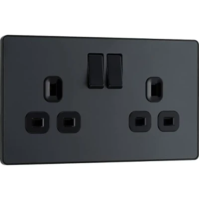 Image of BG Electrical Double Switched Power Plug Wall Socket, Screwless, Evolve, Matt Grey, 13A, PCDMG22B