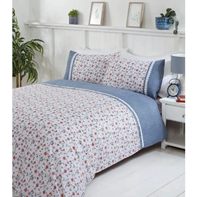 Image of Rapport Home Penelope Floral Lace Trim Duvet Cover Set (King, Blue)