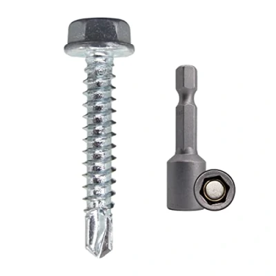 Image of (Pack of 100 pcs) DIN 7504 K Zinc Plated Steel 4.2 x 25 mm Screws, Self Drilling Sheet Metal Screw, Hex Washer Head, Tapping (100, mm)