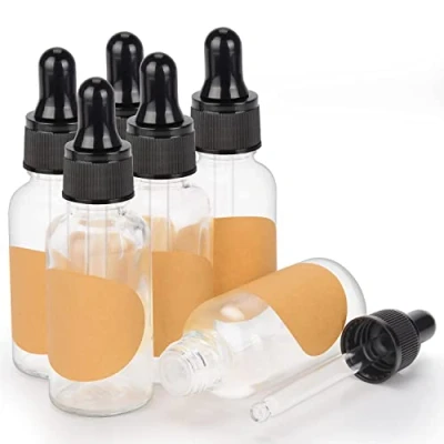 Image of stonylab 6 Pack Glass Dropper Bottle, Empty Bottle with Dropper, Inner Plug and Label for Essential Oils Aromatherapy Fragrances (30 ml, Transparent)