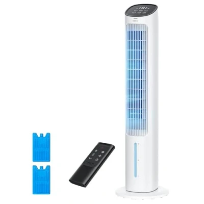 Image of Dreo Evaporative Air Cooler, 40 Cooling Fans that Blow Cold Air, 80 Oscillating, Removable Water Tank, Ice Packs, Remote Control, 4 Speeds, 7H Timer, Swamp Cooler for Bedroom, White