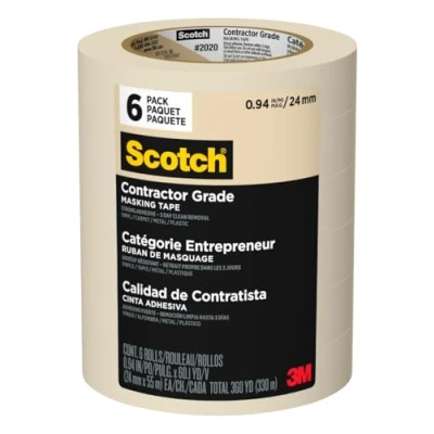 Image of Scotch Contractor Grade Masking Tape, 0.94 inches by 60.1 yards (360 total), 2020, 6 Rolls