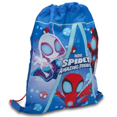 Image of Marvel Spidey And His Amazing Friends Drawstring Bag Kids Spiderman PE Kit Gym Swim School Trainer Childrens Travel