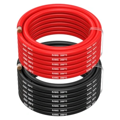 Image of MMOBIEL 6 AWG Electrical Silicone Wire Gauge (13,3mm²) Tinned Copper Cable 2 Separate Wires Red &amp; Black Each 5 m / 16.4 ft for Refrigerators, Air Conditioners, Car Battery, Welding Battery