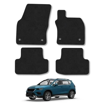Image of Car Mats Compatible with Cupra Ateca (2018 ) Tailored Fit Black Carpet Floor Set Accessory Custom 4 Pieces Anti Slip Backing &amp; Binding Trim Edge