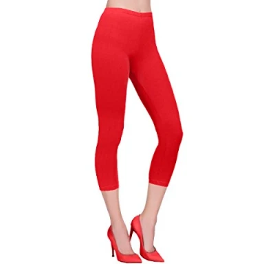 Image of Crazy Chick® Women&#039;s Ladies Cropped Cotton Leggings Classic 3/4 Pants Summer Colours UK Size 8 22 (UK 14, Red)