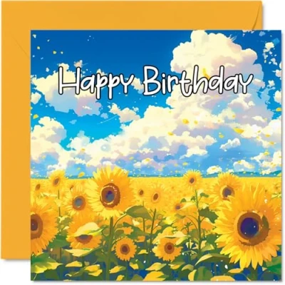 Image of Floral Birthday Cards for Women Her Sunflower Field Happy Card Mum Sister Daughter Auntie Cousin Nanny Grandma Friend 145mm x Sunflowers Flowers Greeting