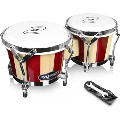 Image of Pyle Tunable Bongos Handmade wooden bongo drums, 6.5 &amp; 7.5 inches, (PBND10) )