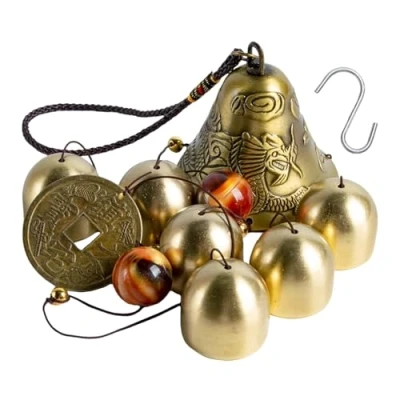 Image of 1 Large Clock Wind Chime, S Shaped Hook, Retro Chimes, Metal Chime Pendants For Home Stores, Garden Decorative